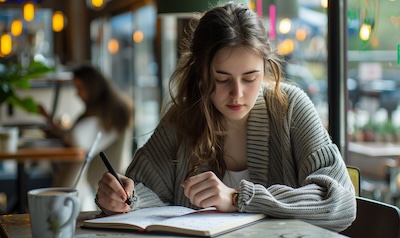urdu-anfaenger-lernen-europaeerin-cafe-notizbuch