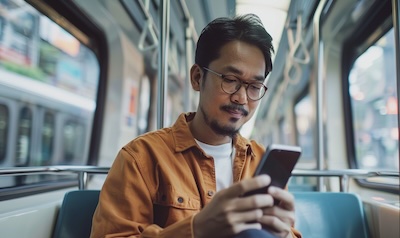 Malaysisch lernen unterwegs im Zug Smartphone