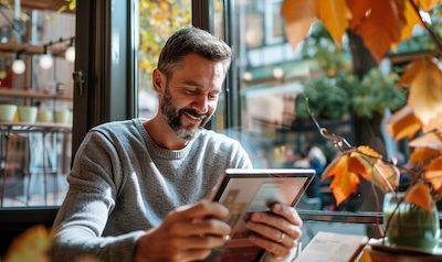 Babbel Spanisch lernen Café Mann Europa